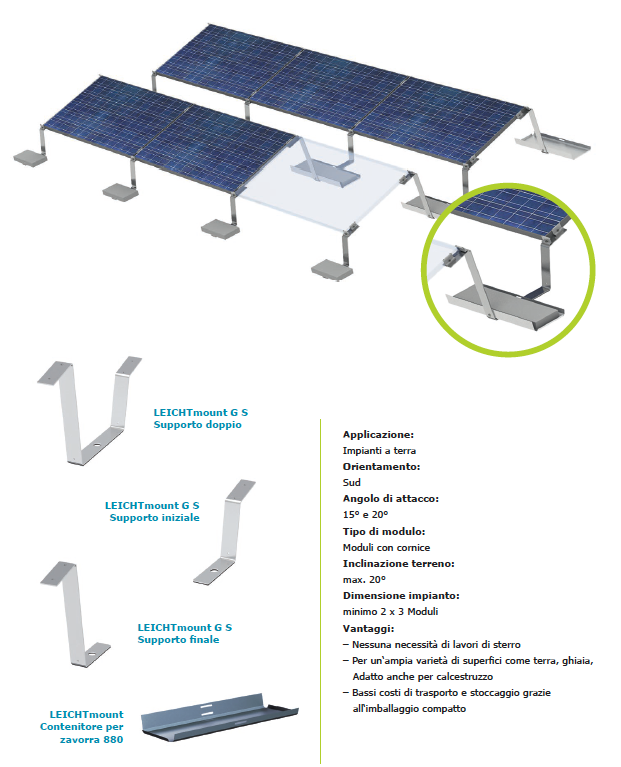 S-Flex - Strutture - Sistema aerodinamico per impianti a terra LEICHTmount G S per esposizione a Sud
